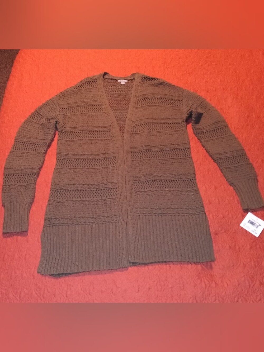 Falls Creek Oversized Open-Front Knit Cardigan Sweater (Olive)~ Size S/M